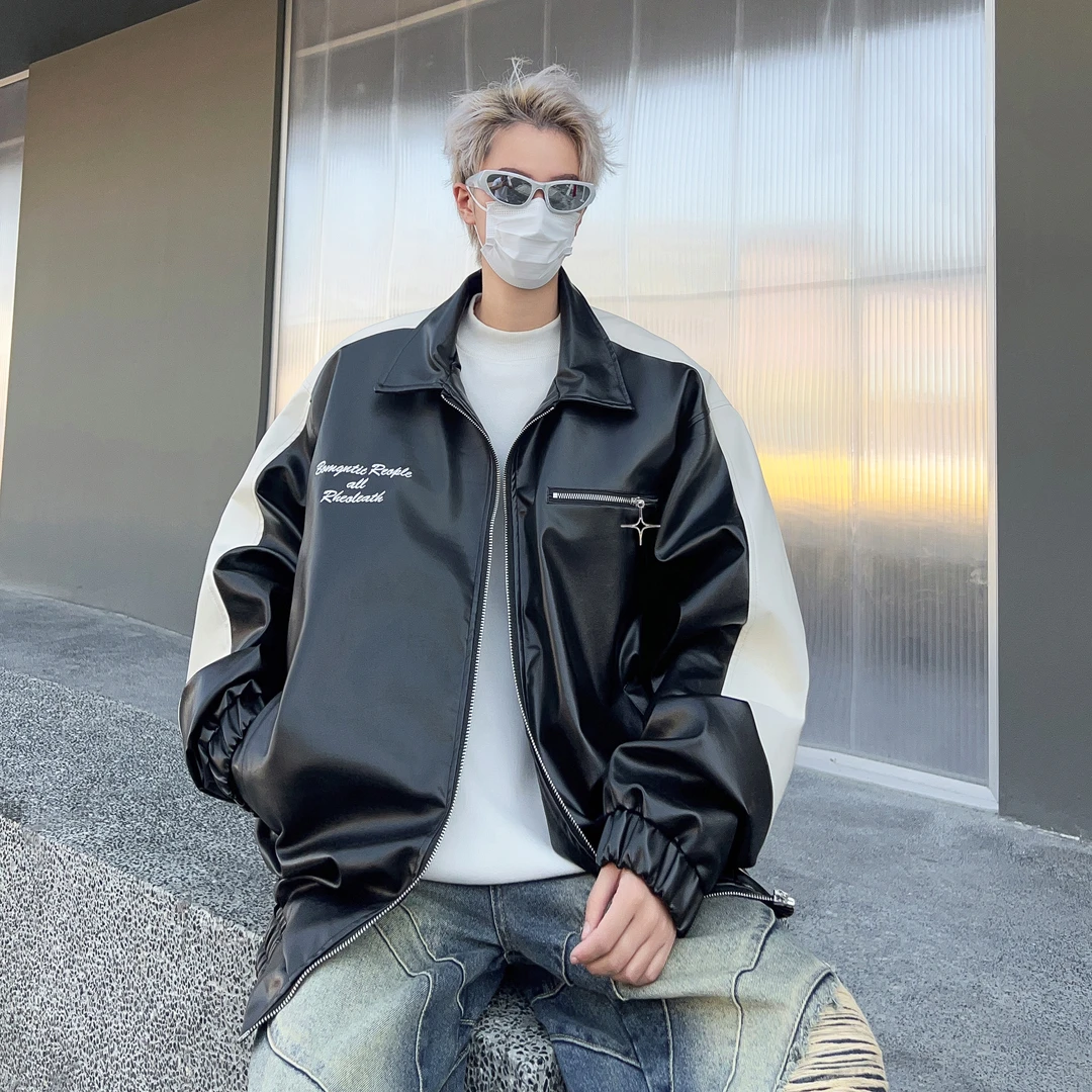PU皮衣外套男士冬季美式vibe高街加绒加厚潮牌保暖高级感皮夹克