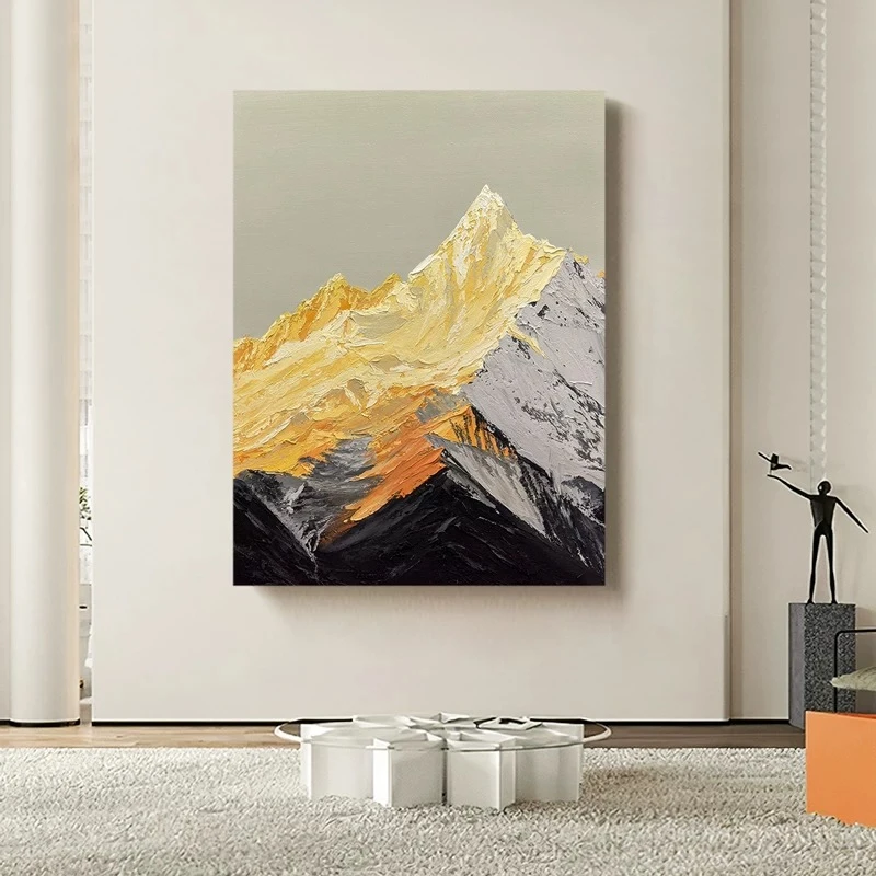 纯手工纯手绘油画日照金山抽象肌理