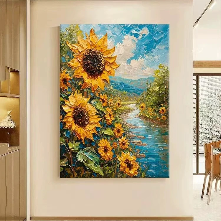 油画肌理立体向日葵客厅玄关装饰画欧式挂画梵高油画客厅装饰画