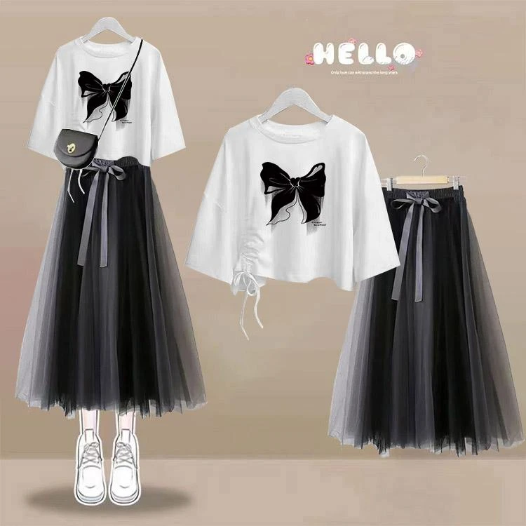 夏装10岁韩版五六年级12中大童13初中女孩T恤潮15少女半身裙套装9