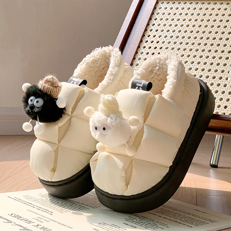 小煤球棉拖鞋女冬季新款室内家居保暖防滑卡通情侣厚底棉鞋男外穿