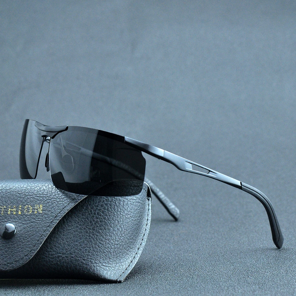 男士半框骑行眼镜偏光太阳镜变色眼镜铝镁镜框开车钓鱼路亚太阳镜