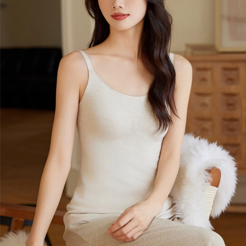 103091 德绒无痕保暖吊带带罩杯女士暖背无袖内穿新款冬