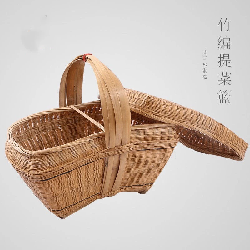 手工竹编提篮提筐手提篼提菜篮竹篮带盖装鸡蛋水果蔬菜收纳竹制品