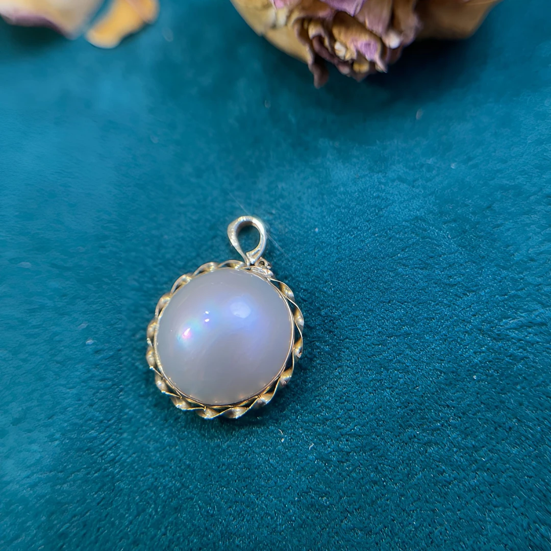 海水马贝麻花18K金镶嵌吊坠万能可掰扣头复古气质