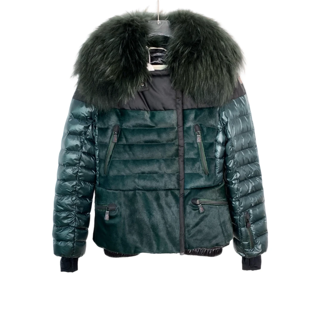 98新 006104 Moncler 蒙口 徽标贴饰毛领拼接设计绗缝羽绒服 0码