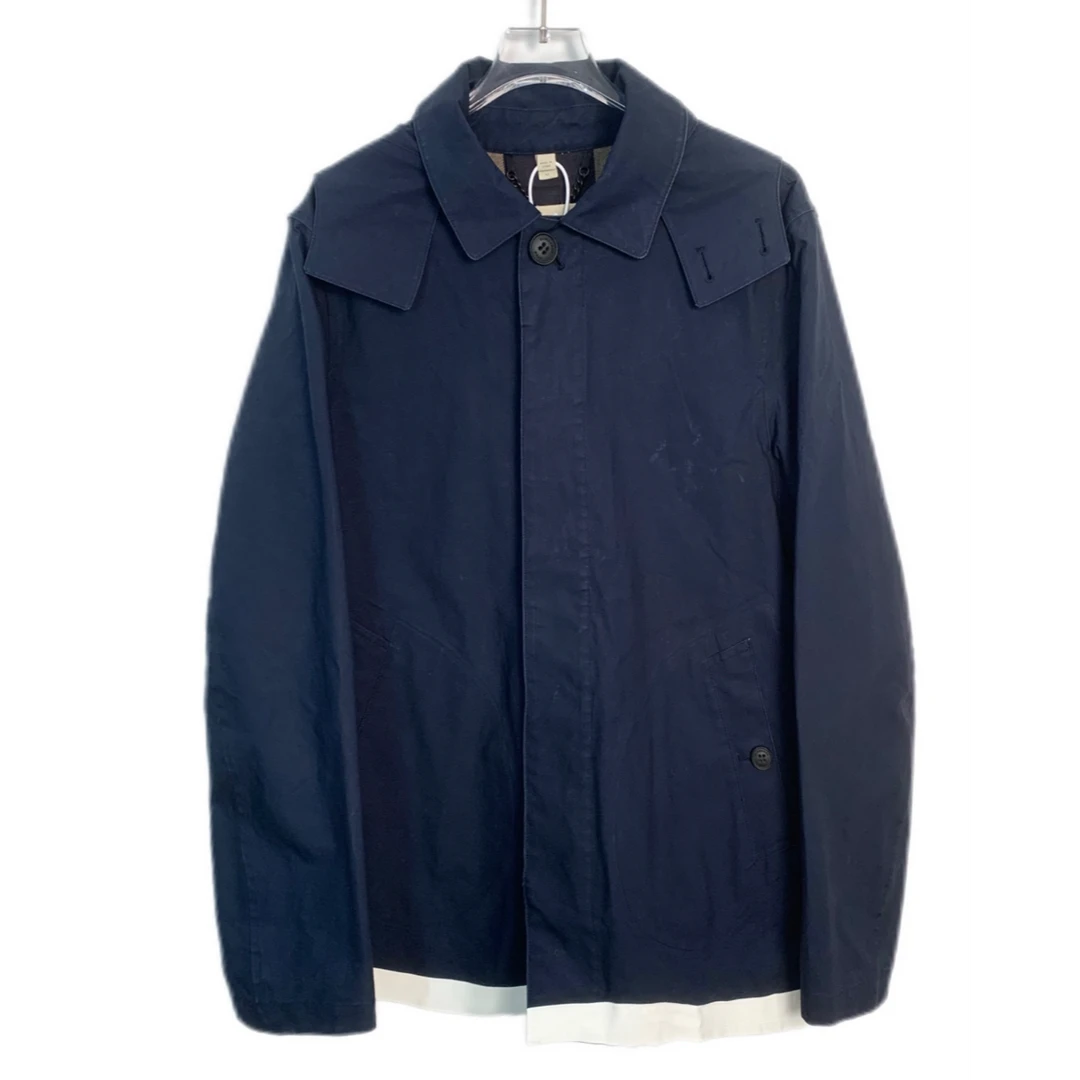 95新 BURBERRY/博柏利 005339 蓝黑色翻领连帽短款风衣外套 M码