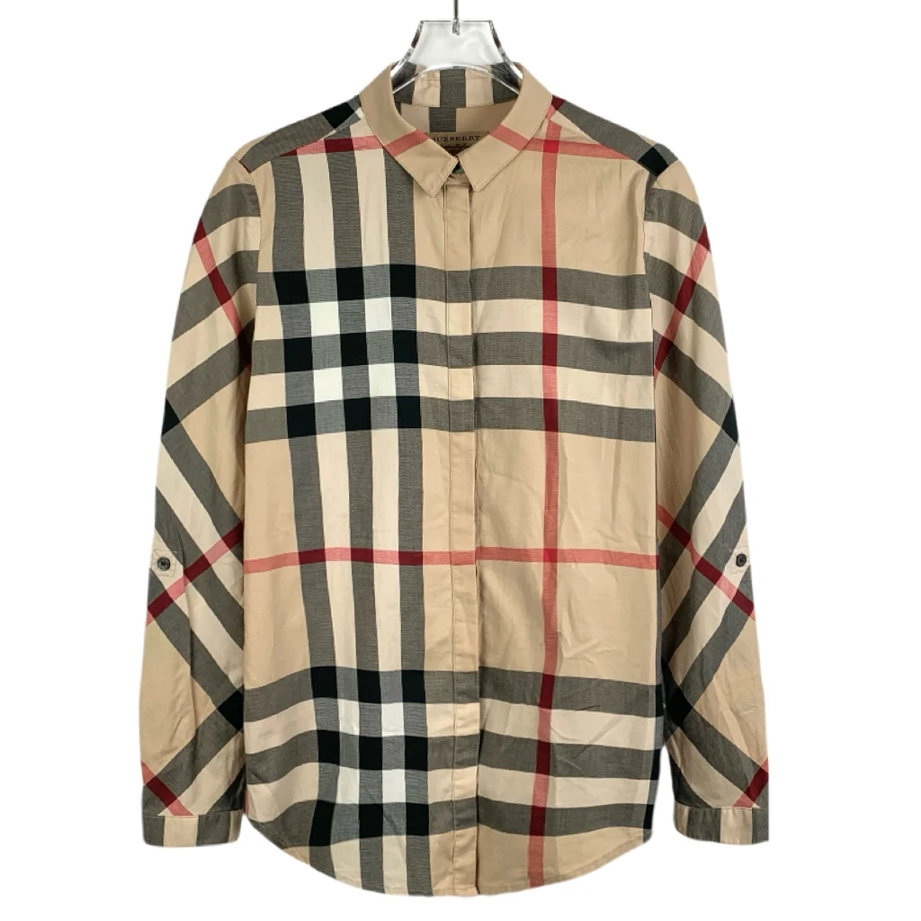 99新 010464 Burberry 博柏利 格纹设计拼色翻领长袖衬衫 XS码