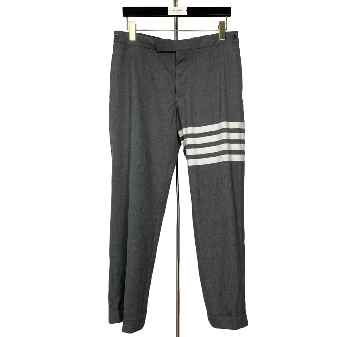99新 XH 003857 Thom Browne 男士深灰纯棉 经典四杠直筒西裤 3码