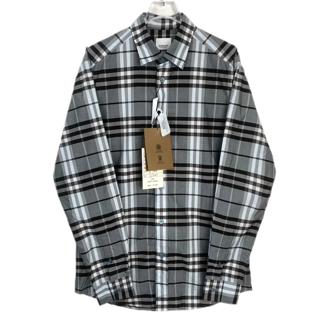 全新 HM 010589 Burberry 博柏利 格纹设计拼色翻领长袖衬衫 S码