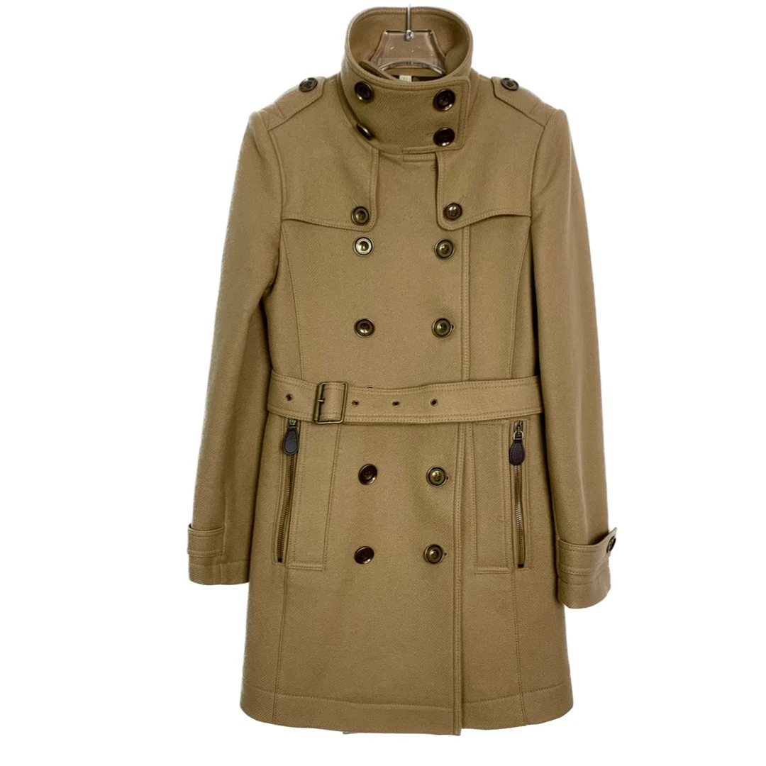 007942 9.8K Burberry 博柏利 翻领双排扣羊毛大衣外套 棕色 36码