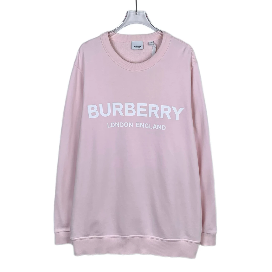 95新 013105 Burberry 博柏利 印花圆领粉色棉质长袖卫衣 XL码