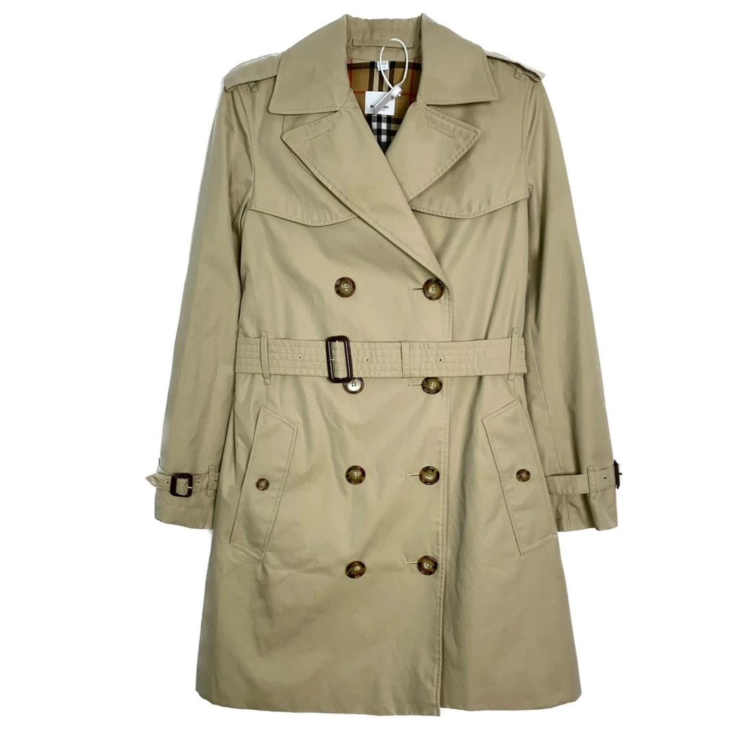007946 Burberry 博柏利 翻领双排扣腰带款风衣外套 卡其色 38码