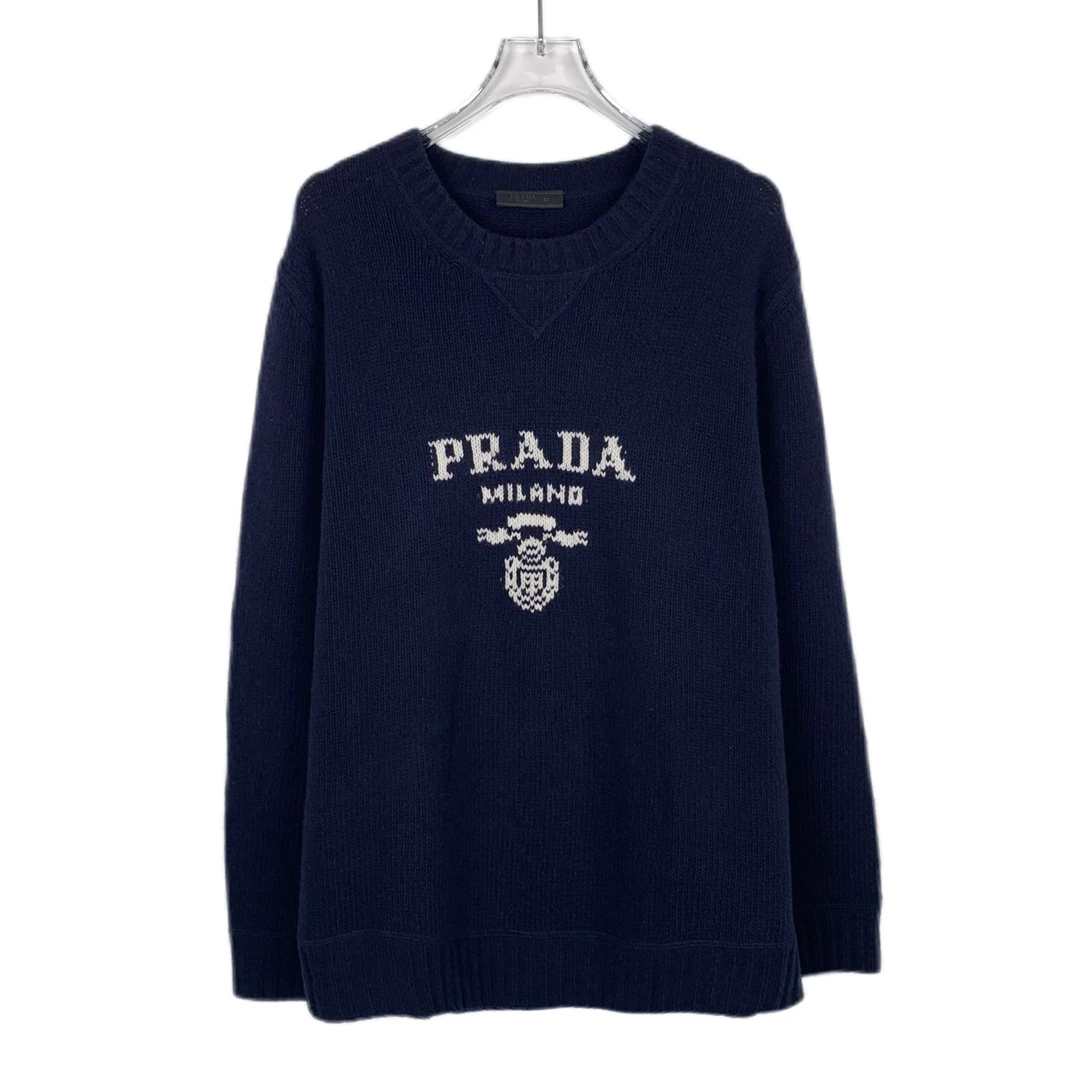 99新 012124 Prada 普拉达 logo字母嵌花圆毛衣 L码 工价17200