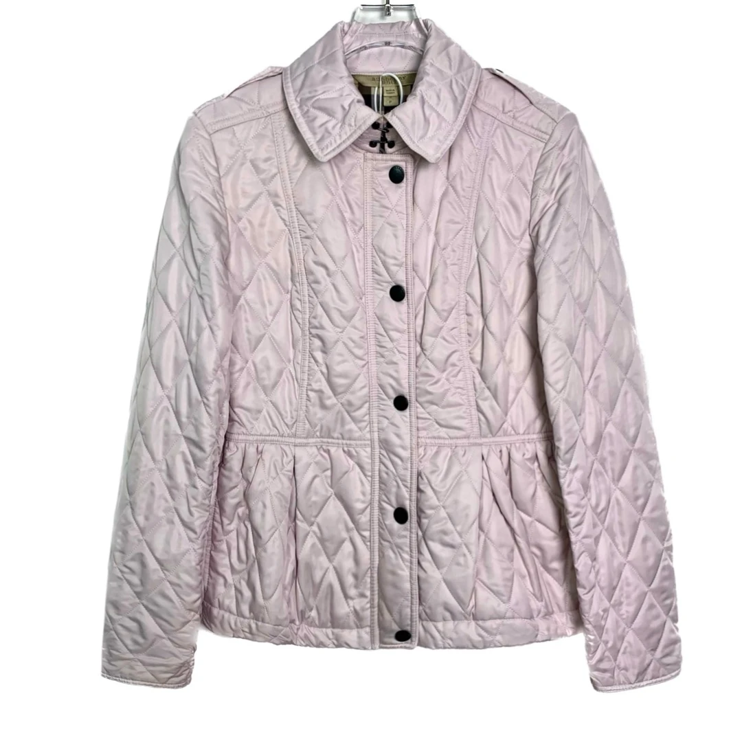 99新 006999 Burberry 博柏利 翻领菱格纹绗缝棉服外套 粉色 S码