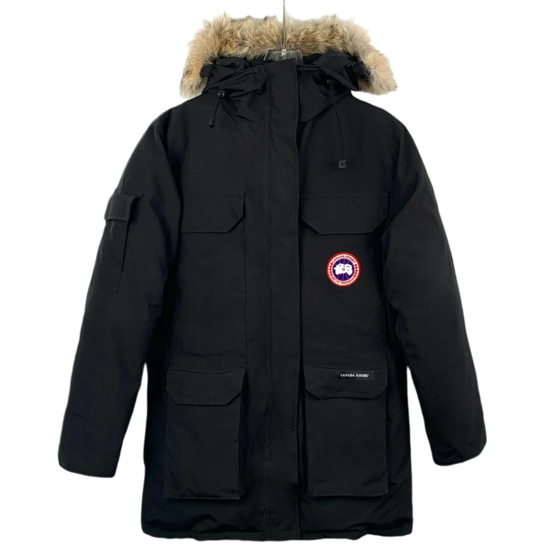 99新 H9057 Canada Goose 黑色远征系列红标多口袋连帽羽绒服S码
