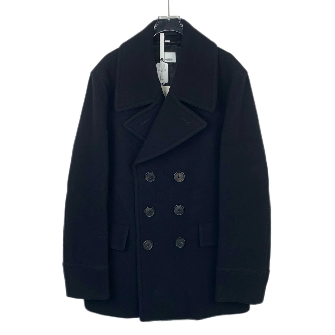 99新 017624 Burberry bbr 博柏利 翻领双排扣黑色羊毛大衣外套