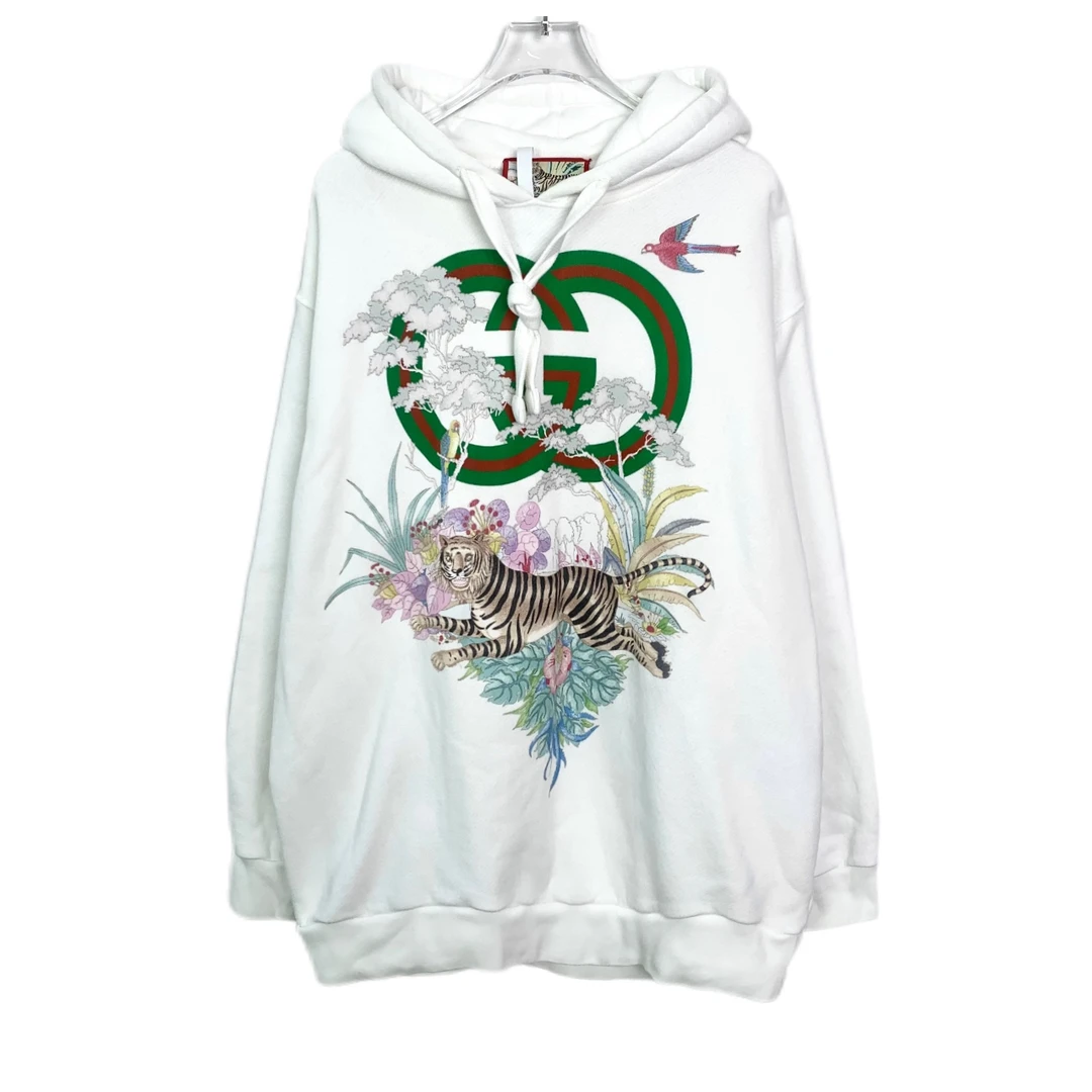 99新 008127 Gucci 古驰 logo印花连帽长袖卫衣 白色 M码