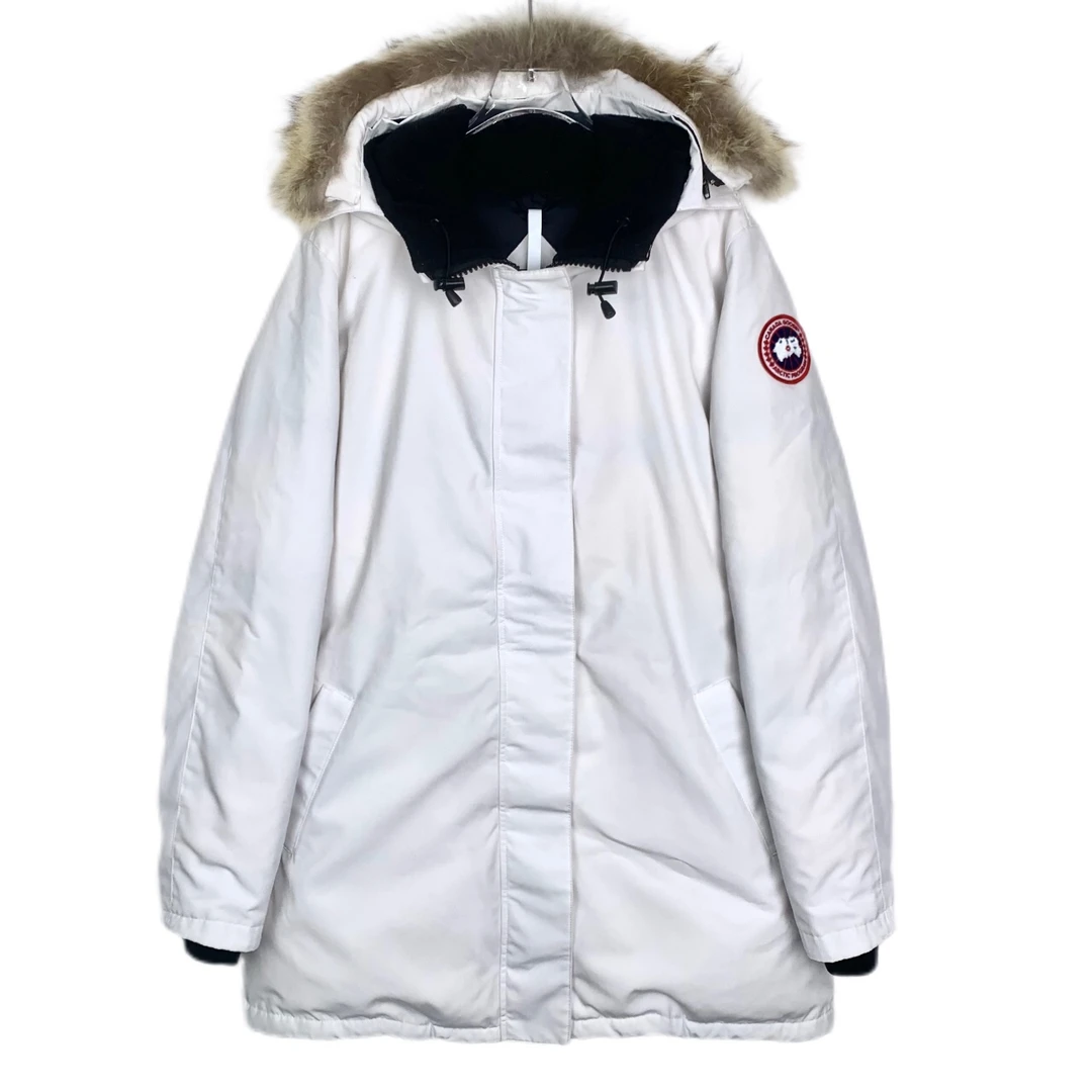 99新 XH 008713  加拿大鹅 红标毛领连帽羽绒服外套 白色 2XL码