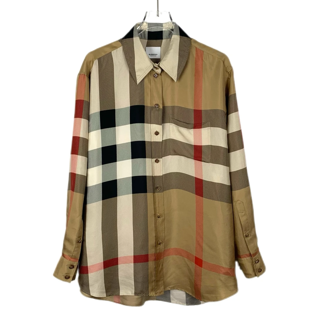 95新 BURBERRY/博柏利 017026 棕色经典格纹设计长袖衬衫36 XS码