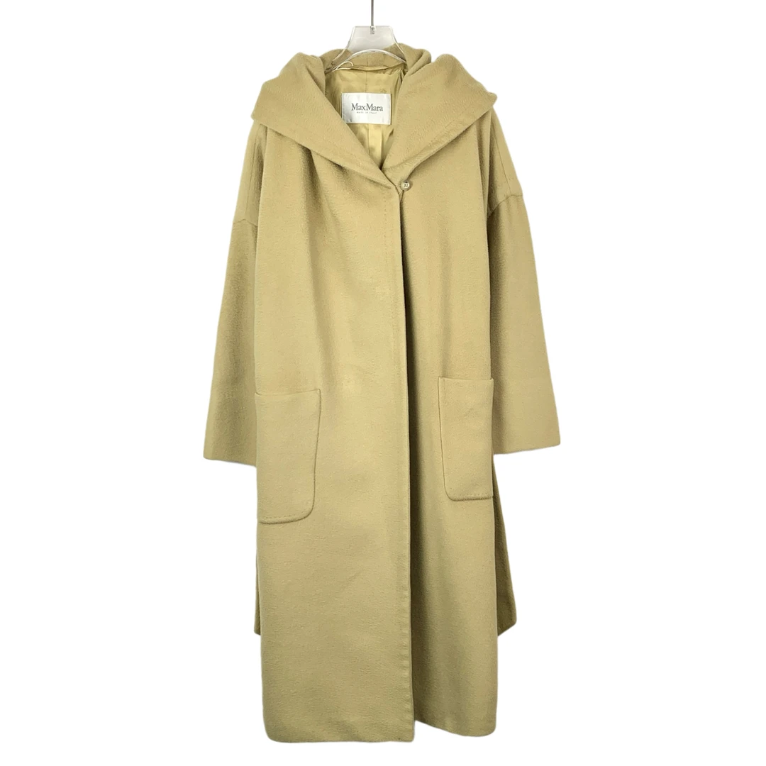 H9389 Maxmara 绿色骆驼绒连帽腰带款大衣外套 42码
