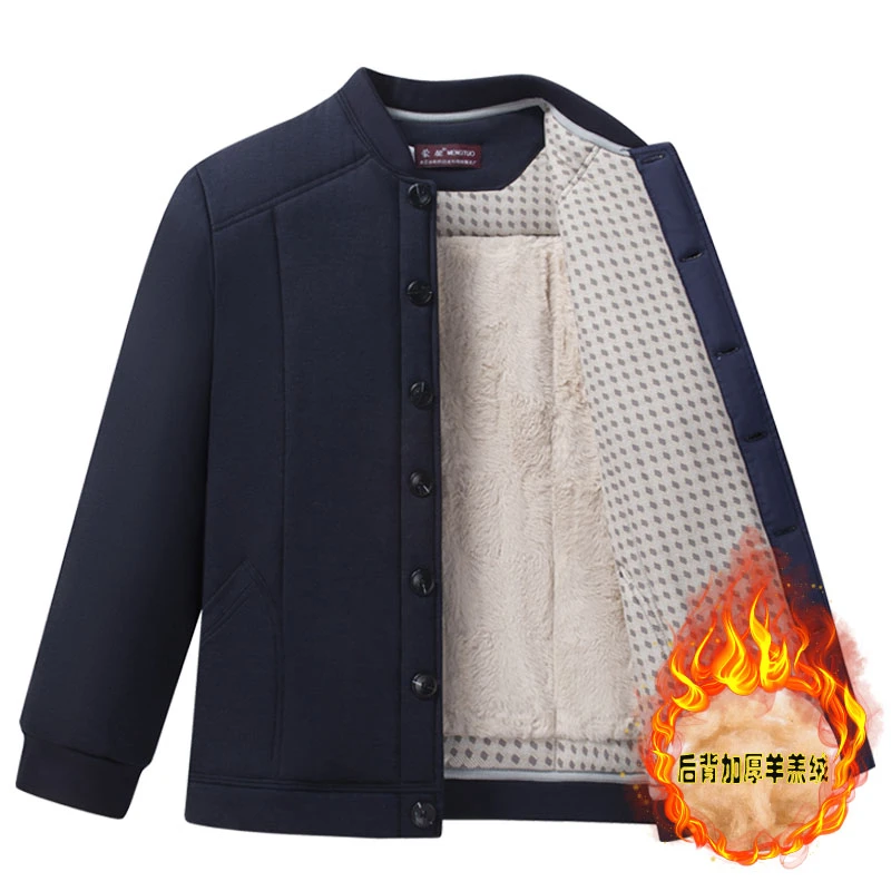 中老年驼绒棉男夹克外套棉衣宽松加厚棉服高档爸爸男装棉袄加绒冬