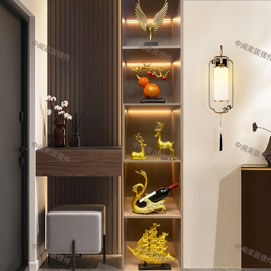 一帆风顺5格套装中式家居酒柜装饰品摆件客厅电视柜餐边柜展隔断6