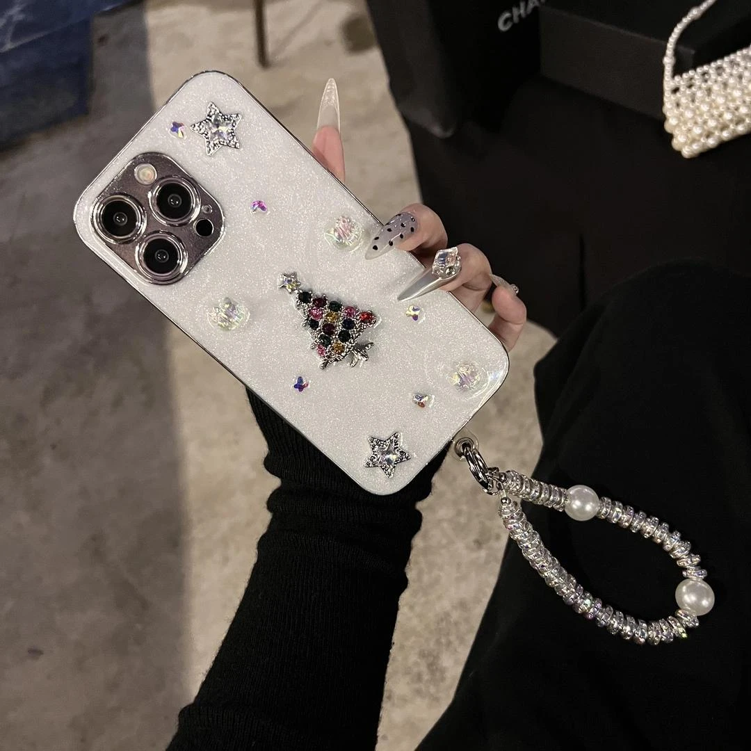 Ins浪漫水泥滴胶圣诞树全包手机壳适用于苹果16promax/15/14/13新