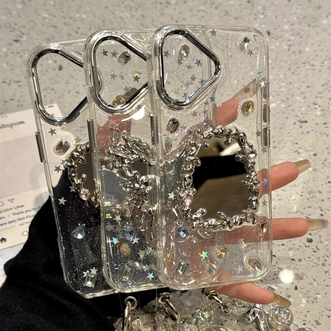 高级感滴胶闪钻爱心蝴蝶镜面适用ihone16promax苹果15手机壳14新