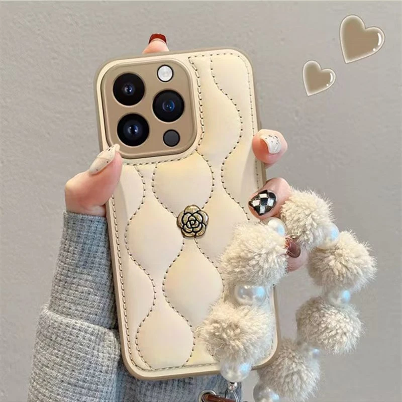 肤感立体山茶花苹果15/14手机壳iPhone13全包12/11/XR/xs防摔爱心