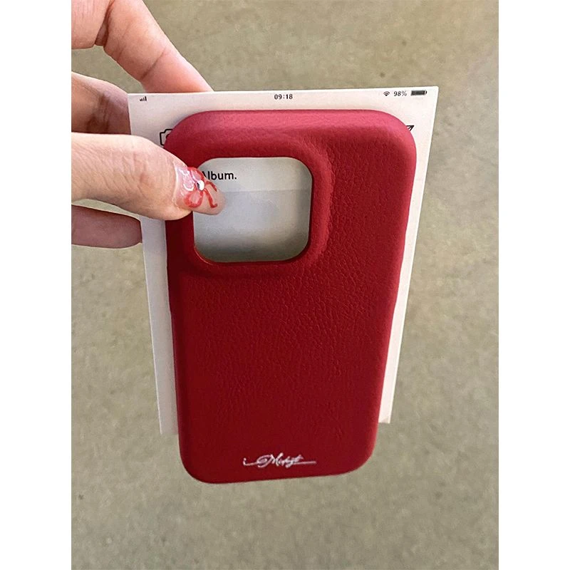 日韩纯色英文皮质适用iPhone15promax苹果14手机壳13防摔12简约11