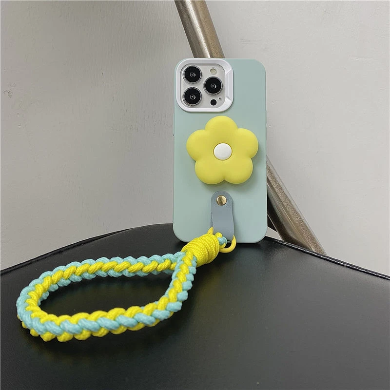 蓝花朵支架手绳适用苹果14promax手机壳iPhone15/12/13高级11硅胶