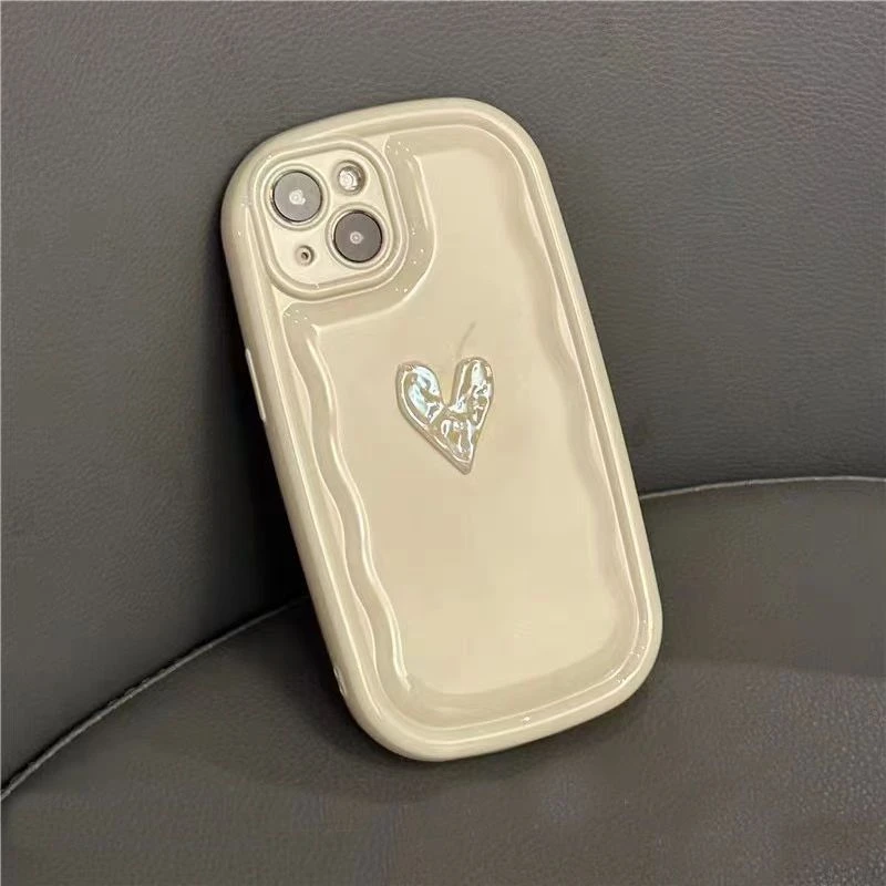 女款一颗褶皱爱心iPhone14/13promax手机壳苹果11/12/15全包xs/xr
