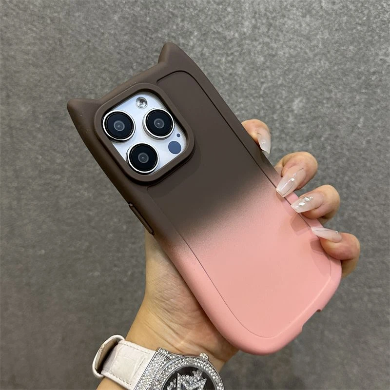 HH苹果15手机壳创意猫耳朵渐变14晕染肤感13pro网红感12男女xsma