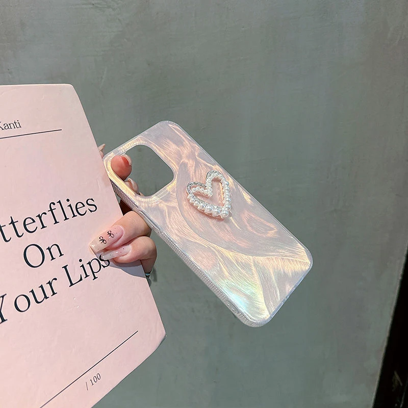 轻奢立体珍珠爱心iPhone14promax手机壳苹果15/14/13羽纱11高级12