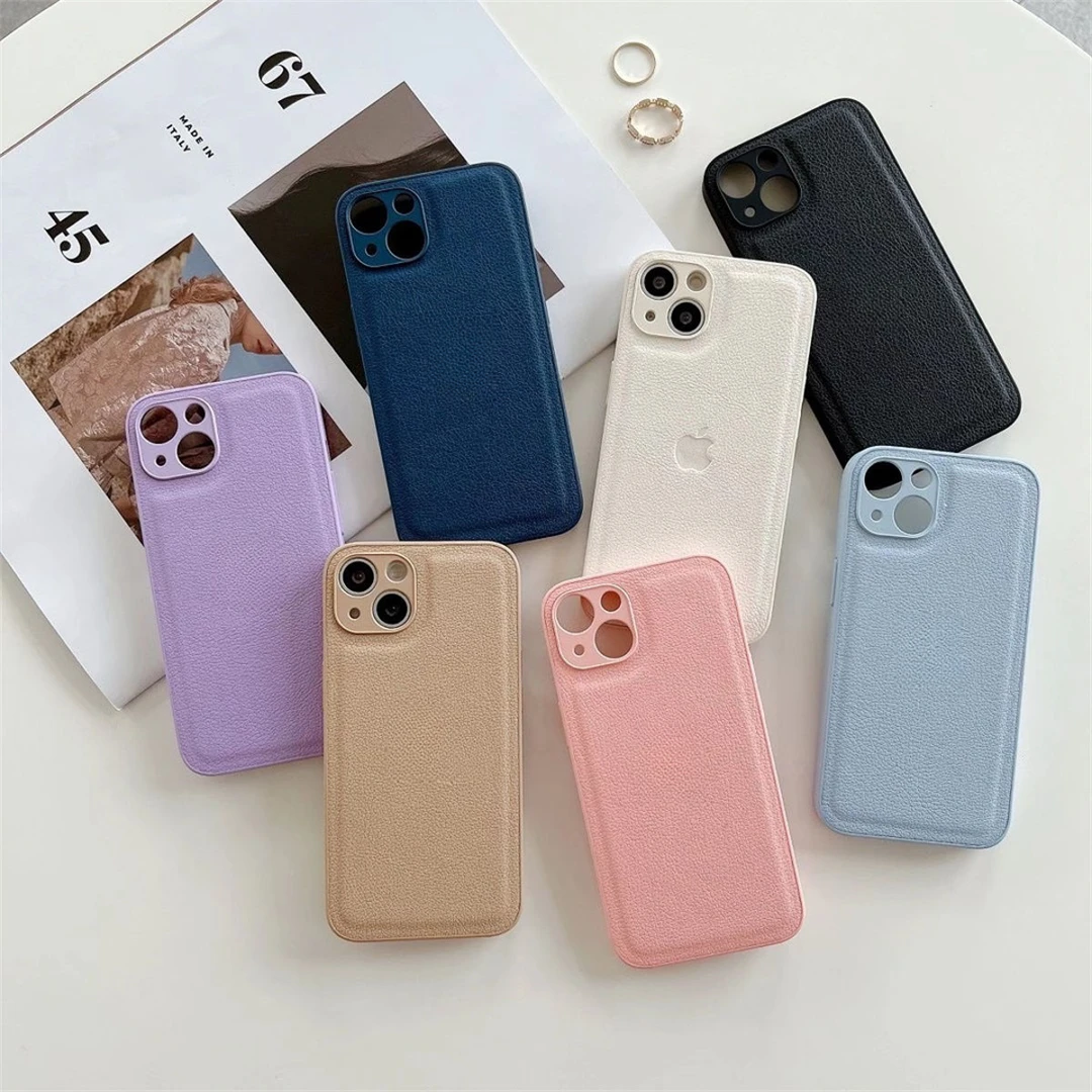 新款皮质纹iPhone14promax苹果13手机壳12纯色11软xr女xsmax防摔