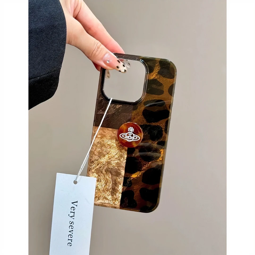 高级感棕色豹纹拼接星球适用iPhone16手机壳15promax苹果14/13/12