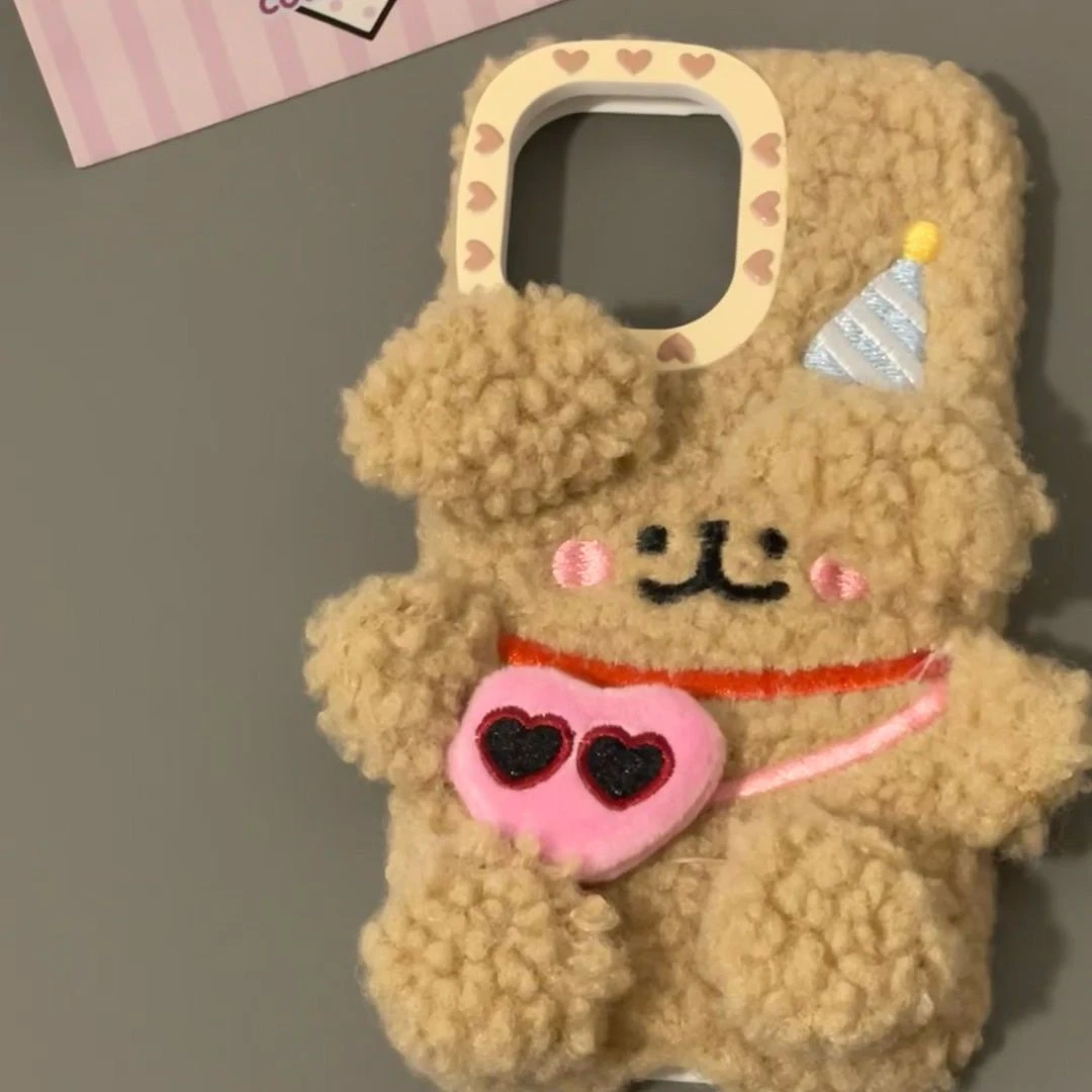 秋冬毛绒狗狗蓝帽子适用iPhone16promax苹果15手机壳14全包13女12