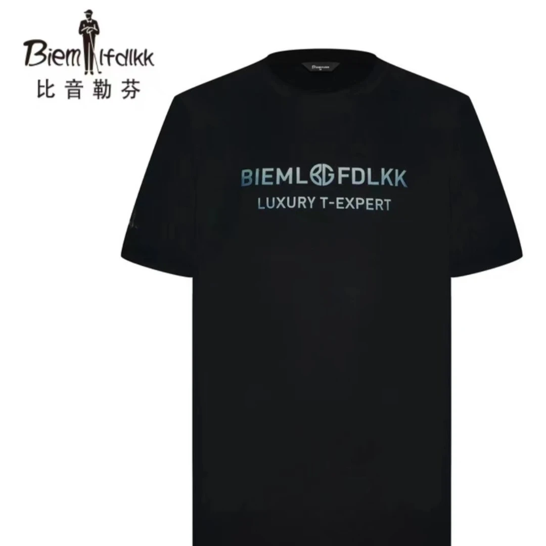 BIEMLFDLKK/比音勒芬(冰舒棉]2023春夏新款男短袖圆领简约字母