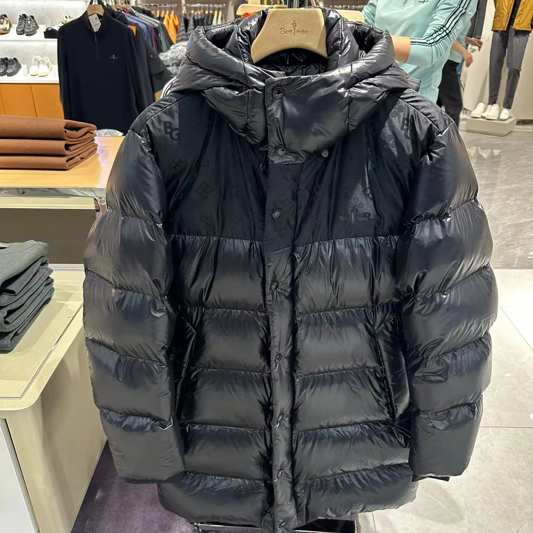 BIEMLFDLKK/比音勒芬2023冬季新款羽绒服 长款外套男装黑色连帽