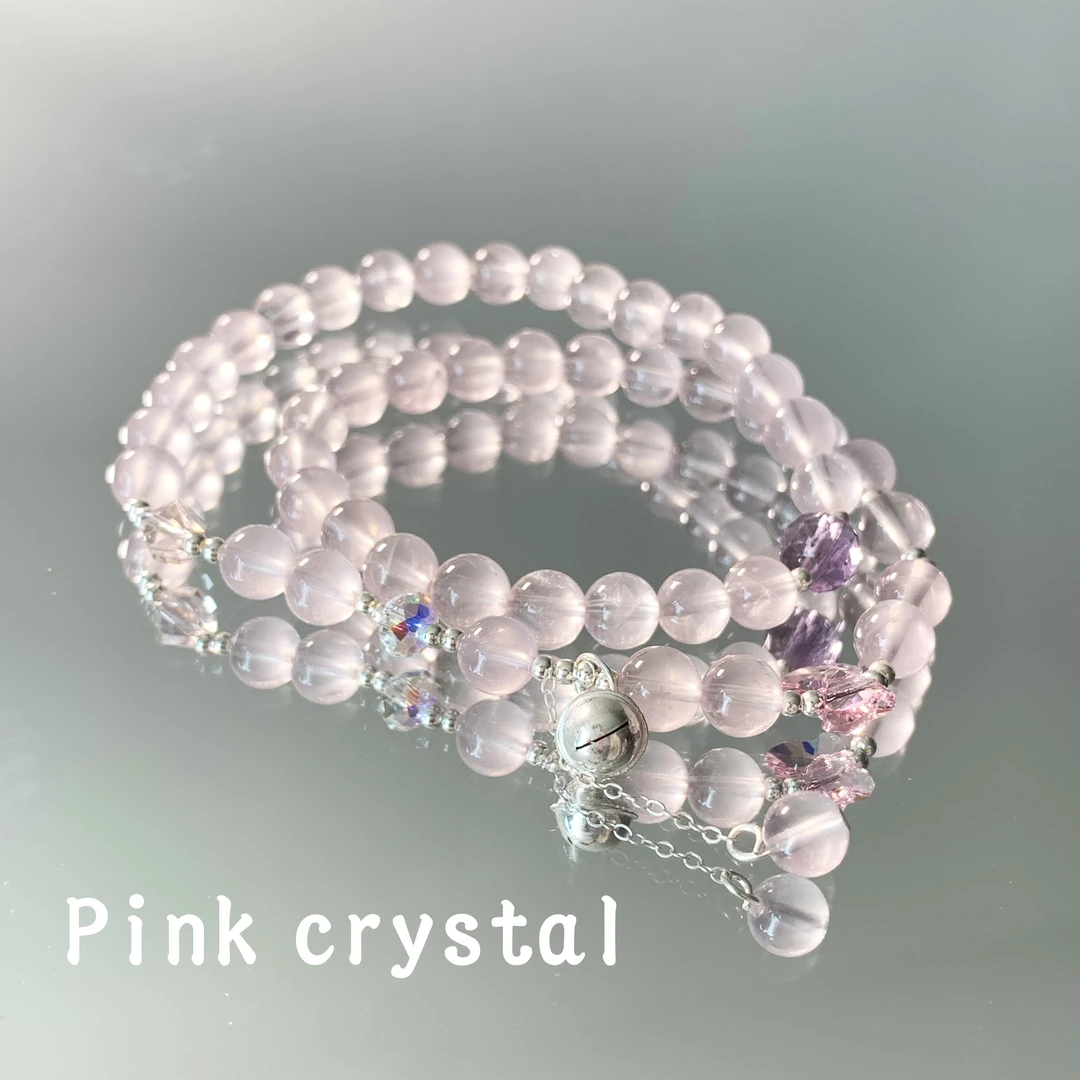 Q226 粉水晶双圈铃铛手链 多样性发颜色微差 发货件数一