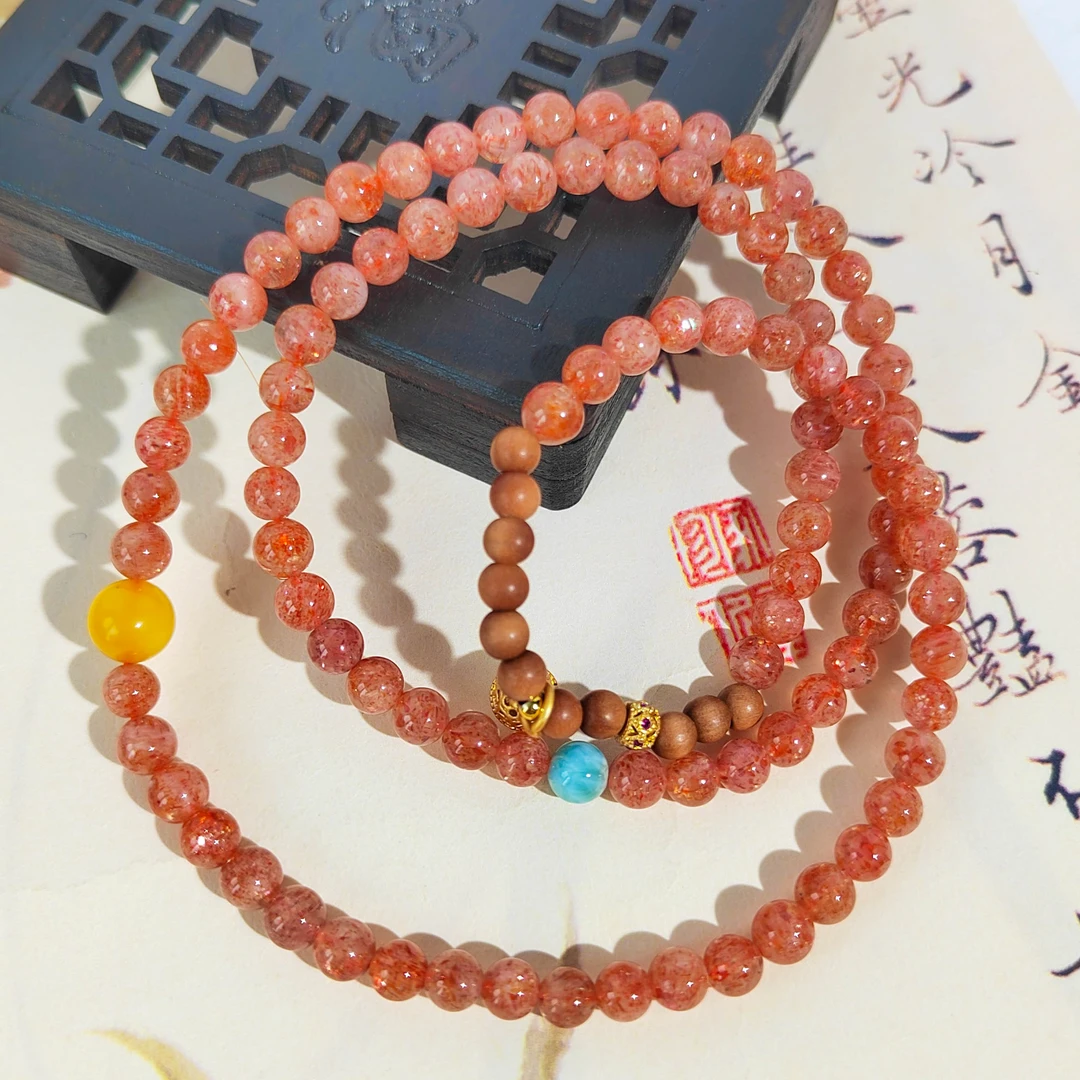 太阳石香檀木三圈手链 ET25 多样性发颜色微差 发货件数一