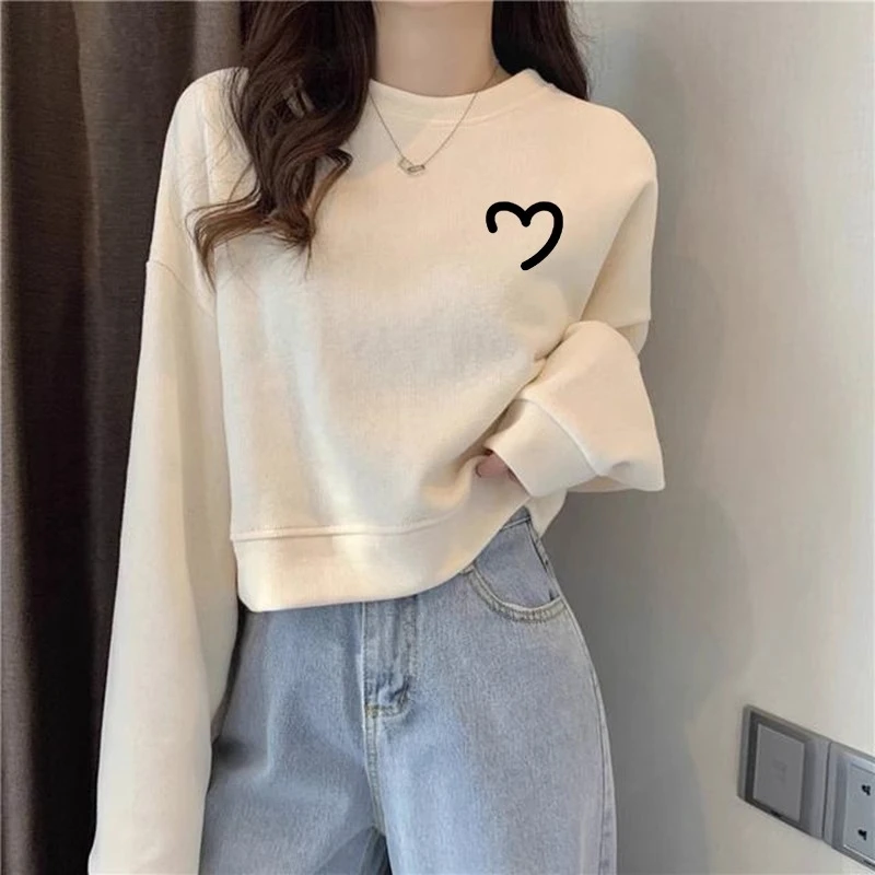 优质棉宽松圆领套头卫衣女短款小个子爆款春秋薄款无帽长袖上衣