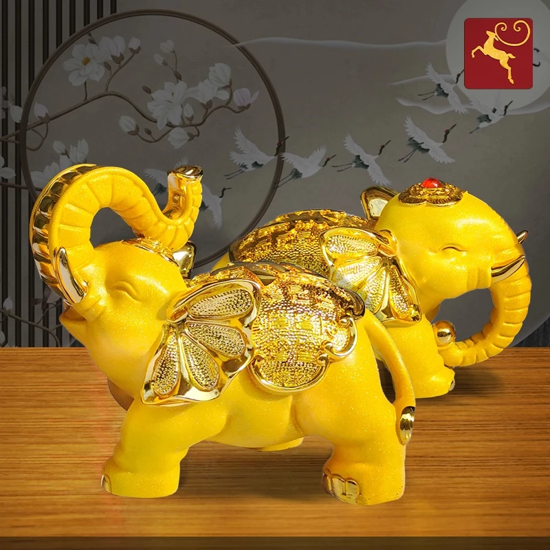 招财大象摆件客厅办公室装饰品吸水象风水象摆设可爱小象创意礼品