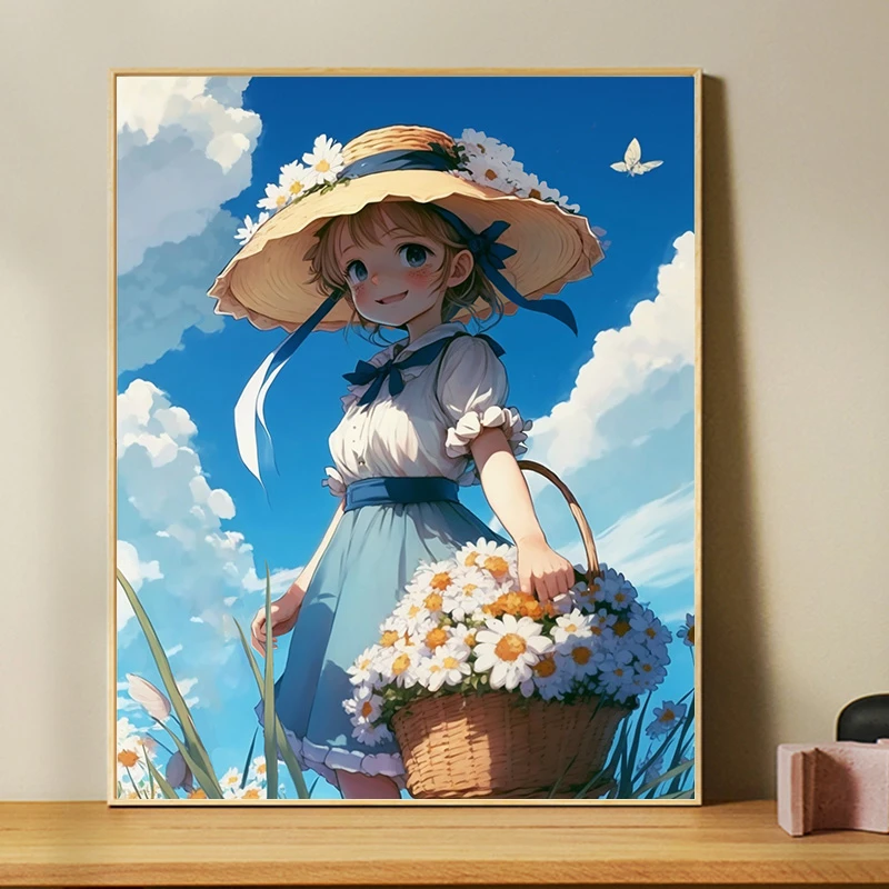 宫崎骏男孩女孩diy数字油画填充涂色手绘油彩画手工填色装饰画
