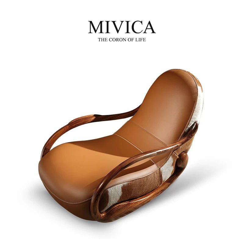 米维卡MIVICA原创非洲乌金木躺椅家用摇摇椅真牛皮多功能睡觉躺椅