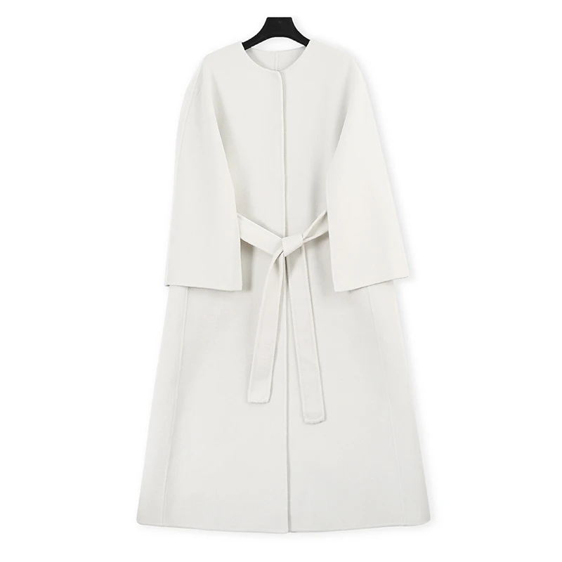 CELLENDI*98米白色羊毛混纺面料秋冬双面呢中长款毛呢外套01631