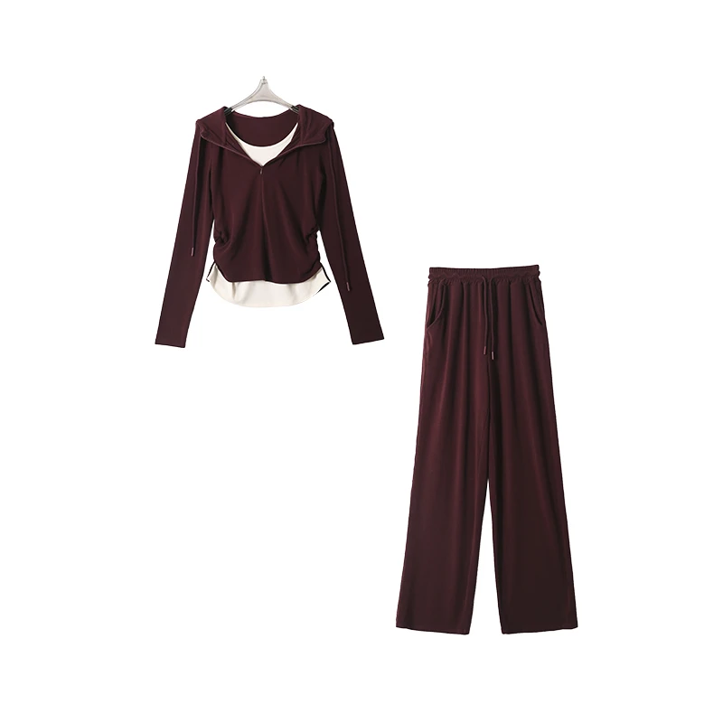 CELLENDI气质连帽长袖显瘦百搭秋季抽绳撞色休闲时尚套装裤16575