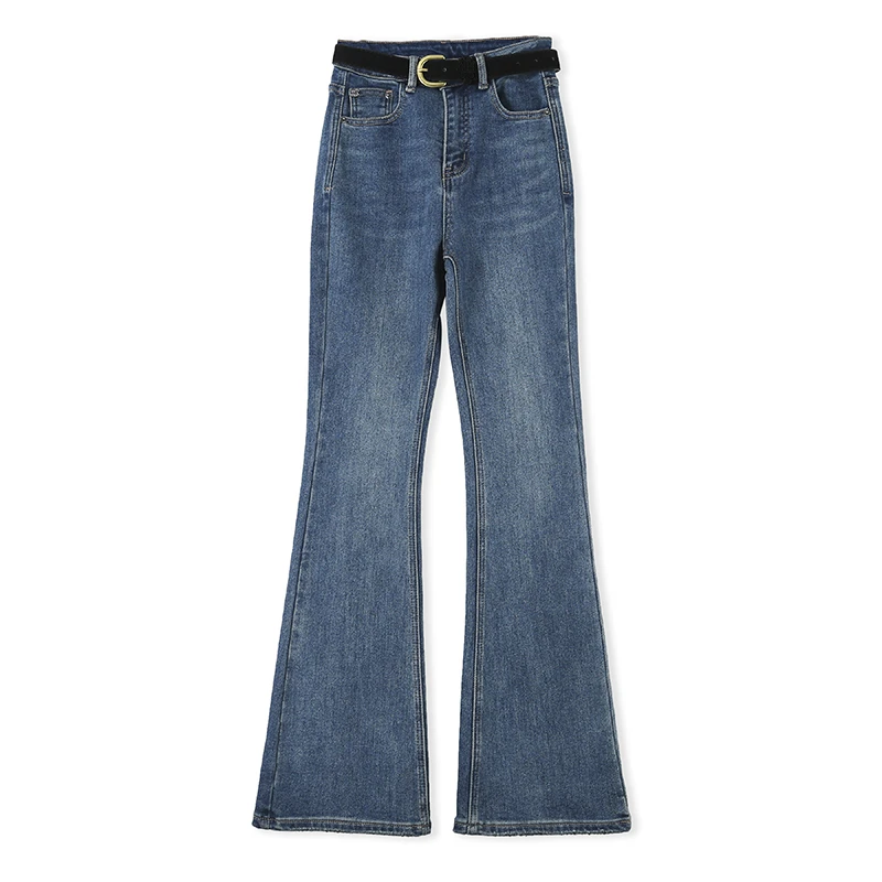 CELLENDI *63微喇喇叭裤修身 中高腰显腿长水洗加绒牛仔裤01139