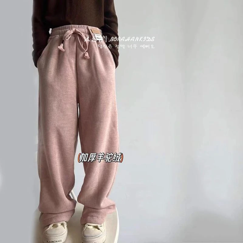 韩童装女童加厚羊驼绒直筒裤2023冬季儿童加绒巨厚休闲裤爆款裤子